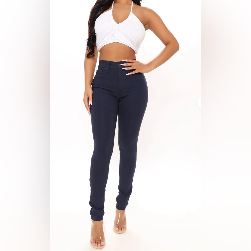 High Rise Stretch Skinny Pants Navy Blue Size L NWT
